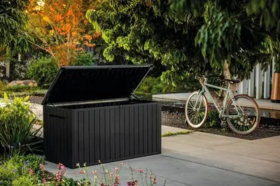 Produktbild von Aufbewahrungsbox Keter Lineus Deck Box 643 l inkl. Sitzfunktion 145 x 70,6 x 73,8 cm grau