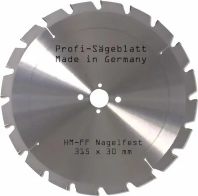 Produktbild von Hartmetall Sägeblatt 315 x 30 mmØ NAGELFEST Z = 20 FF HM Präzisions Kreissägeblatt Ersatzsägeblatt für Brennholz, Leimholz, weiches und hartes Massivholz für Brennholzsägen und Tichkreissägen