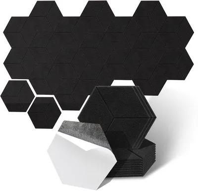 Immagine prodotto di 12 pannelli acustici esagonali autoadesivi, rivestiti in feltro, per l'isolamento acustico, colore nero