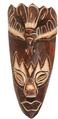 Produktbild von Deko-Maske klein 20 cm – handbemalt, Albesia-Holz, braun