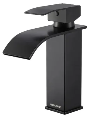 Zdjęcie produktu dla Bateria umywalkowa, wylew typu „waterfall”, energooszczędna, czarna, G3/8