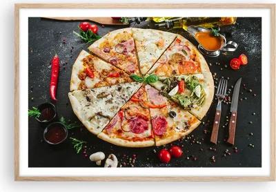 Produktbild von Gerahmtes Poster - Rahmen in heller Eiche - Pizza Käse Tomaten - 91,5x61 cm - Wand Bild - Wanddeko - Wandbilder - Wandposter - Bilderrahmen - Bilder - Kunstdruck - Wandbild - P2NAA91x61-4118