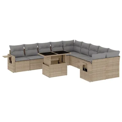 Produktbild von 11-tlg. Garten-Sofagarnitur mit Kissen Beige Poly Rattan