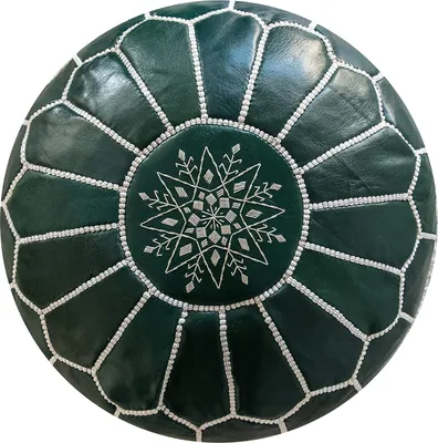 Image de Pouf marocain en cuir véritable - vert - fait main - livré rempli - Ottoman pouf repose-pieds