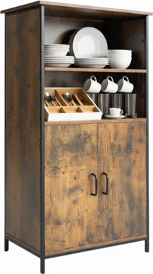 Zdjęcie produktu dla Szafka kuchenna Relaxdays, styl industrialny, regał kuchenny z drzwiami, wymiary: 124,5 x 60 x 30 cm, szafka w stylu vintage, brązowa