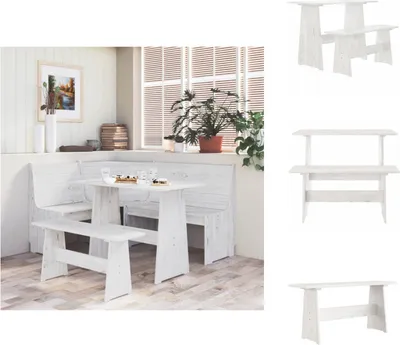 Immagine prodotto di vidaXL Tavolo da pranzo con panca in pino massiccio bianco - Tavoli da pranzo