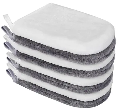 Productafbeelding van 8 microvezel washandschoenen, flanel, 15 x 21 cm, wit, grijs