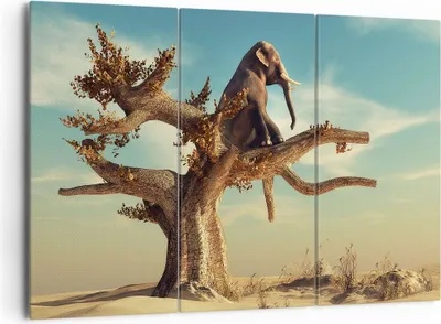 Produktbild von Bild auf Leinwand - Leinwandbild - 3 Teile - Sitzen Elefant Baum - 165x110cm - Wand Bild - Wanddeko - Wandbilder - Leinwanddruck - Bilder - Wanddekoration - Leinwand bilder - Wandbild - CE165x110-4345