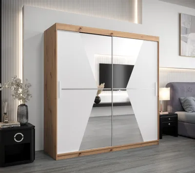 Obrázek produktu pro Šatní skříň MILANA - šířka 200 cm, dub artisan / bílá