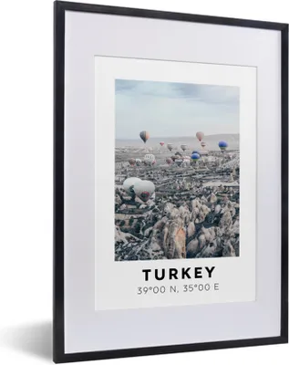 Produktbild von MuchoWow® Gerahmtes Poster Heißluftballon - Türkei - Sommer - Berge 30x40 cm - Poster mit Schwarzem Bilderrahmen Wandposter Rahmen Foto Bilder - Wandposter Schlafzimmer