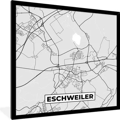 Produktbild von MuchoWow® Gerahmtes Poster Karte - Eschweiler - Deutschland - Karte - Stadtplan 40x40 cm - Poster mit Schwarzem Bilderrahmen Wandposter Rahmen Foto Bilder - Mit Rahmen - Wanddekoration Schlafzimmer