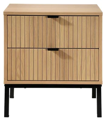 Image de CALICOSY - Table de Chevet 2 Tiroirs Effet Bois Rainuré H51cm - TARA