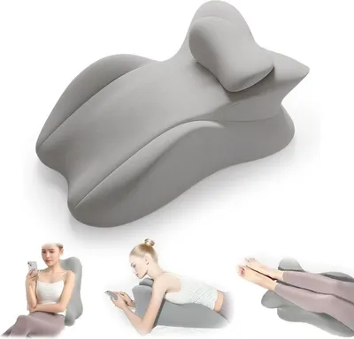 Image de （Gris clair）Oreiller cervical en mousse à mémoire de forme pour adultes en position ventrale - Oreiller ergonomique en forme de coin pour le sommeil sur le ventre, la lecture ainsi que le soutien du dos et de la nuque