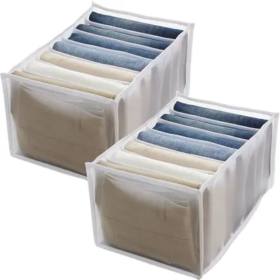 Produktbild von PolkaHome® 2er Set Aufbewahrungsboxen mit 7 Fächern, faltbare Kleiderorganizer aus Mesh für Schublade, Schrank, Unterwäsche, Socken,