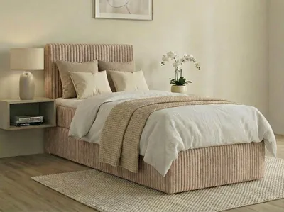 Produktbild von Boxspringbett RALFI 80 x 200 cm (Rechte Seit) mit Bettkästen, Bonell-Matratze H3 und Visco-Topper. Farbe: Beige