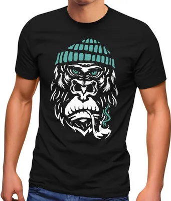 Produktbild von Herren T-Shirt Gorilla Affe Monkey Captain Sailor Seemann Fashion Streetstyle Neverless®  schwarz M