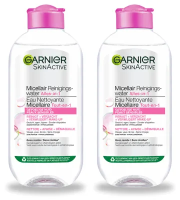 Produktbild von 2 x Garnier SkinActive Mizellen-Reinigungswasser für empfindliche Haut 200 ml - Vorteilspackung - 2 Stücke