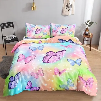 Produktbild von Unyqoos® Bunter Bettbezug mit Schmetterlingsmuster für Mädchen, inklusive Kissenbezug,