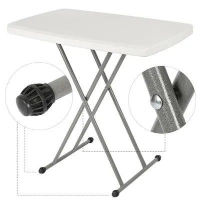Produktbild von Tragbarer Gartentisch - Campingtisch - Klappbar, Höhenverstellbar 51/63/74 cm, 76x50 cm, Rechteckig, Metallgestell, Für 2 Personen - Weiß