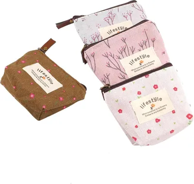 Produktbild von 4 Stück Mini Canvas Geldbörse Damen mit Reißverschluss Kleine Geldbeutel Multifunktionale Portemonnaie Cartoon für Münzen Karten Schlüssel