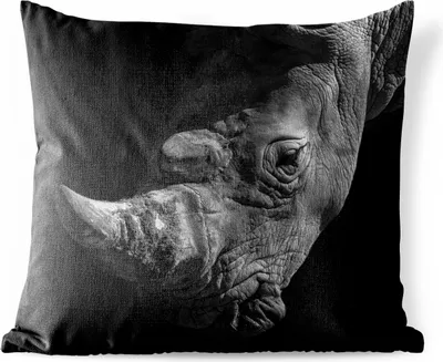 Produktbild von MuchoWow® Outdoor Kissen - Rhinozeros - Tier - Schwarz - Weiß - 45x45 cm - Wetterfest - Lounge Kissen - Fotokissen - Dekoratives Kissen