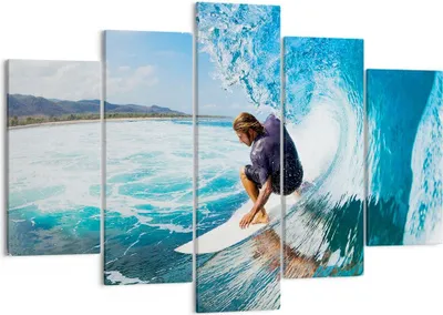 Produktbild von Bild auf Leinwand - Leinwandbild - Surfen Surfer Ozean Welle - 150x100cm - Wand Bild - Wanddeko - Leinwanddruck - Bilder - Kunstdruck - Wanddekoration - Leinwand bilder - Wandkunst - EA150x100-2785