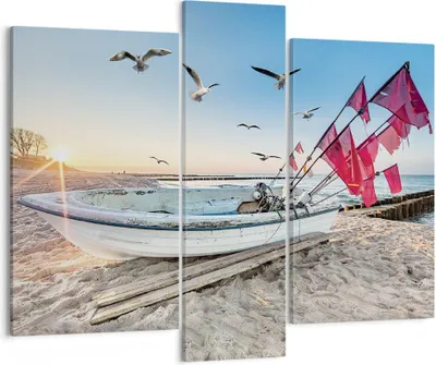 Produktbild von Bild auf Leinwand - Leinwandbild - 3 Teile - £ódŸ Küste Möwen - 95x80cm - Wand Bild - Wanddeko - Wandbilder - Leinwanddruck - Bilder - Wanddekoration - Leinwand bilder - Wandbild - CB95x80-4779