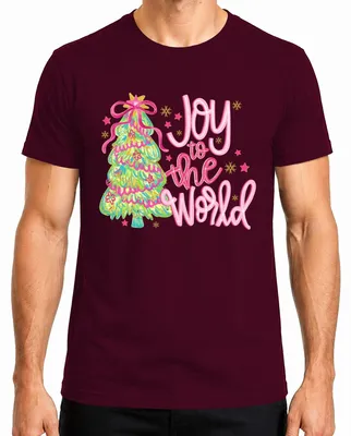 Produktbild von Joy to the World Weihnachtsbaum Pink Glitzer Geschenk Christmas Herren T-Shirt, Burgundy, S