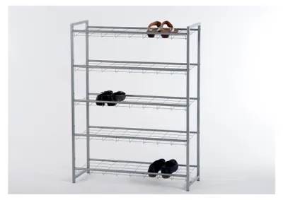Produktbild von Schuhregal mit 5 Etagen aus silbergrauem Metall, 80 cm breit