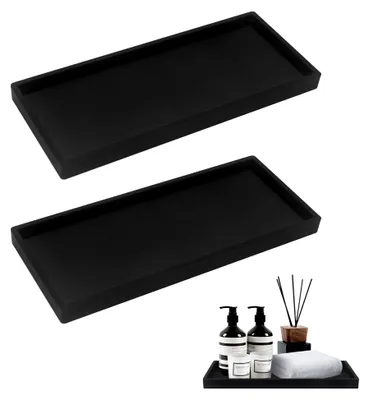Produktbild von 2 Stück Badezimmer Organizer Tablett, Rechteckige Silikon Ablageschale für Deko, Marmortablett, Home Dekoration für Badezimmer, Küche und Toiletten (Schwarz)