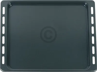 A top-down view of a gray baking tray.