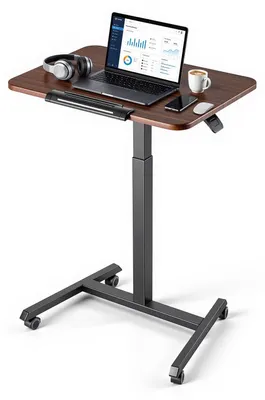 Immagine prodotto di Scrivania regolabile in altezza - Scrivania computer regolabile in altezza per lavoro in piedi o seduti - 65x48x76-110,2 cm - Inclinazione regolabile da 0 a 90° - Capacità di carico: 15 kg - Con rotelle e freno - Ideale per l'ufficio domestico