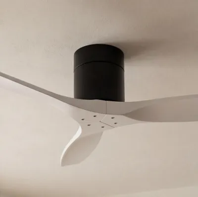 Image de Forlight - Ventilateur de plafond Stem Evo, Ø 1320 mm, moteur DC silencieux, 30 W, 6 vitesses, télécommande incluse, 20-32 m², noir, pales blanches, mode été/hiver