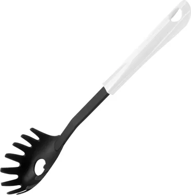 Produktbild von Fackelmann Spaghettilöffel 32,5 cm ARCADALINA, Nudellöffel mit praktischem Griff, Pastalöffel mit Funktionsteil aus Kunststoff für beschichtete Töpfe und Pfannen (Farbe: Schwarz/Weiß)