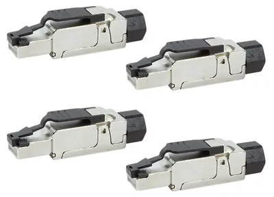 Imagen del producto de 4 conectores RJ45 para red, categoría CAT6A/CAT7, sin necesidad de herramientas, de metal