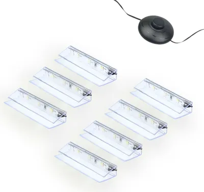 Image de kalb | Kit de clips d'éclairage LED pour bords de verre 3000K/5000K, transparent, Plug & Play, lot de 7, blanc froid