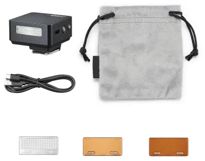 Obrázek produktu pro Miniaturní blesk pro fotoaparáty s TTL, 1,5 s, rychlé nabíjení, 700 záblesků, integrovaná lithiová baterie s magnetickými difuzními filtry, kompatibilní s bezzrcadlovkami