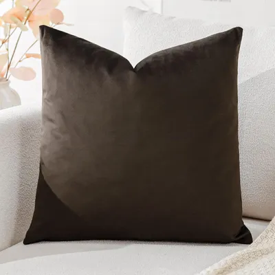 Image de Housse de coussin en velours, coussin décoratif, coussin de canapé, coussin lombaire, housse de coussin décorative, canapé, chambre à coucher, 45 x 45 cm, marron chocolat