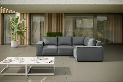 Produktbild von Garten Ecksofa GARDENT wetterfester Stoff NXL Grau kurzer Schenkel Rechts
