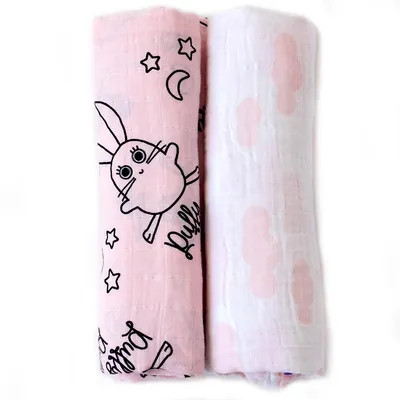 Produktbild von Milk&Moo Chancin Musselin Wickeldecke 2er-Set, 100% Baumwolle, Stilltuch, 2 Stück Musselin Babydecke für Kinderwagen und Babyschale, 110x110 cm, rosa