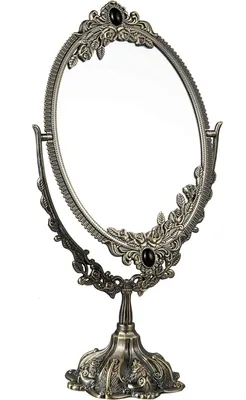 Produktbild von Vintage Schminkspiegel 29 cm Oval Mit Bronze-Fassung, Doppelseitig Drehbar, Dekorativ Für Schminktisch Und Bad