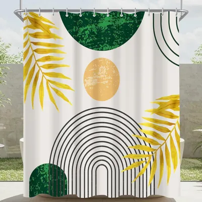 Produktbild von Duschvorhang 180x200 cm Dunkelgrün Blätter Linie, Wasserabweisend, Waschbar, Beschwerter Saum, 12 Ösen, Polyester