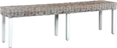 Obrázek produktu pro The Living Store Lavice 160 cm bílá přírodní ratan Kubu a masivní mangové dřevo