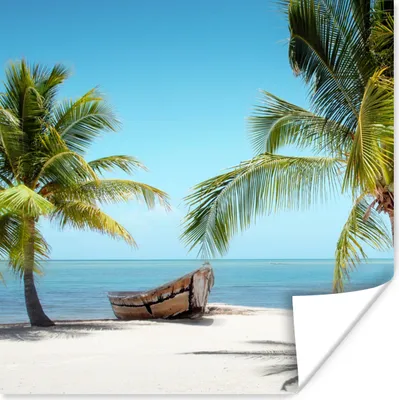 Produktbild von MuchoWow® Poster Palme - Boot - Strand 50x50 cm - Wohnzimmerdekoration