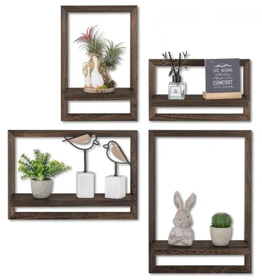 Immagine prodotto di Mensole a muro in legno, decorazione quadrata, set di 4, colore marrone scuro