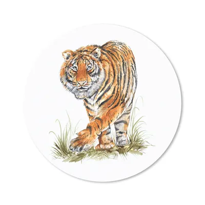 Produktbild von MuchoWow® Mauspad Mousepad Tiger - Gras - Kopf 30x30 cm - Mousepads - Maus Mat - Pad - Mausunterlage - Tischunterlage - Schreibtischmatten