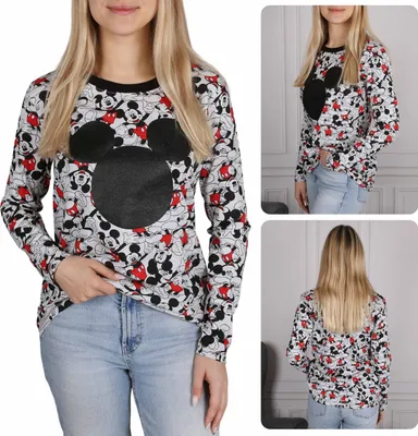 Produktbild von DISNEY Mickey Mouse Damenbluse mit langen Ärmeln, grau, Baumwolle XS