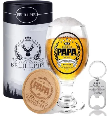 Productafbeelding van Bierglas met gravure "Beste papa ter wereld", inclusief onderzetter en flesopener