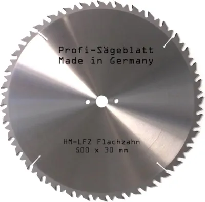 Produktbild von HM Sägeblatt 500 x 30mm Z= 36 LFZ Flach-Zahn Hartmetall Widea Ersatzsägeblatt Kreissägeblatt für Tischkreissäge, Wippsäge und Brennholzsäge für Natur-, Massiv-, Hart- und Brennhölzer