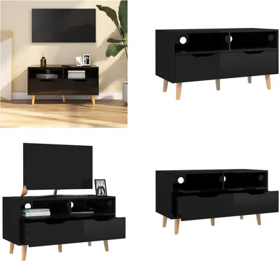 Produktbild von vidaXL TV Schrank Hochglanz Schwarz 90x40x48,5 cm Holzwerkstoff - TV-Schrank - TV-Schränke - Fernsehmöbel - Fernsehschrank